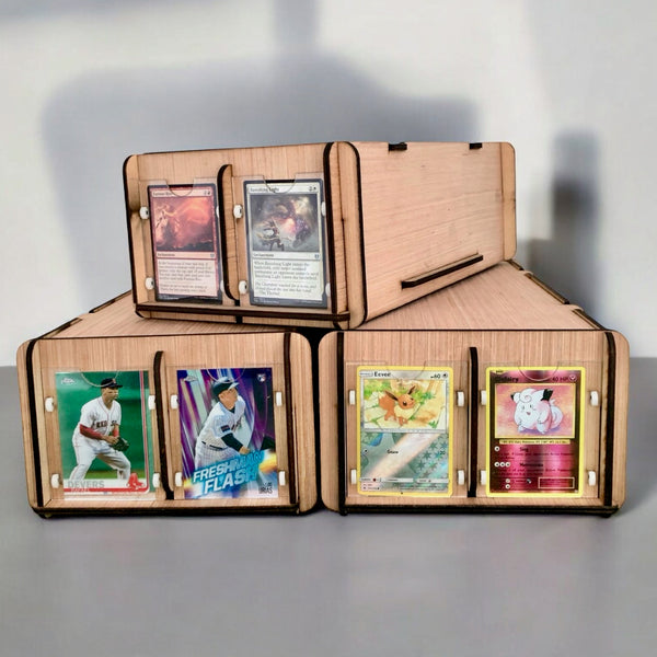 yugioh wooden card chest Three CCG/TCG Collectible Card Deck Boxes with Display Frames & Dividers. Display, Organize, Store Game Cards and Trading Cards