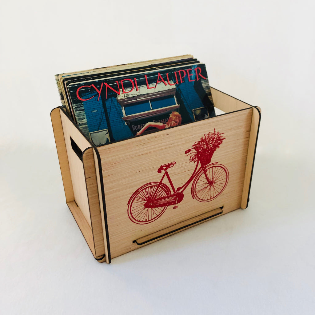 Red Bicycle Vinyl Record Storage Crate