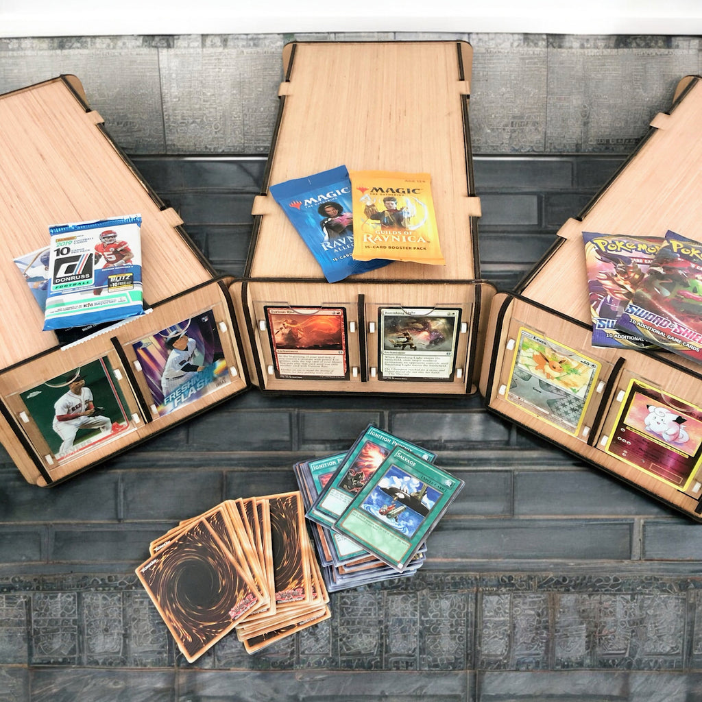 Three CCG/TCG Collectible Card Deck Boxes with Display Frames & Dividers. Display, Organize, Store Game Cards and Trading Cards,