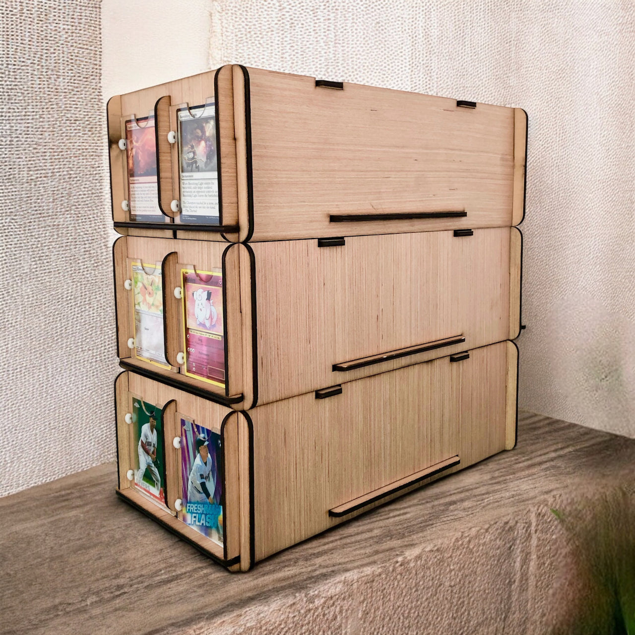yugioh wooden card chest Collectible Card Game Deck Storage Box with Display Frames + Dividers -- Display, Organize, and Store Game Cards and CCG-TCG Cards