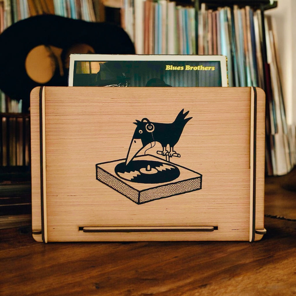 Vinyl LP  Record Storage Crate with Black Bird - Great Gift For Vinyl Collector - Perfect for Dorm or Studio - Great Gift!