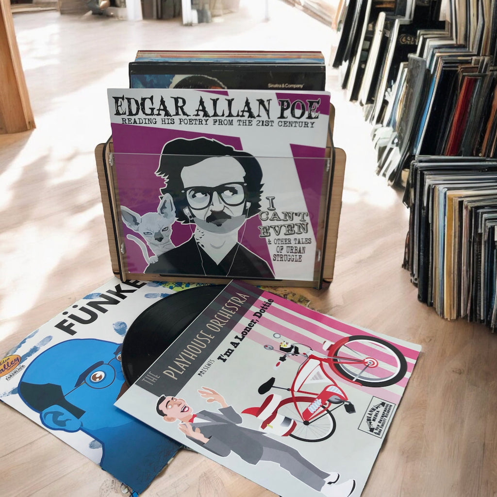 Vinyl Record Storage Box with Album Cover Display - Records & LPs Looks Great in this Wood Crate - Handy Display Shows What's Playing Now