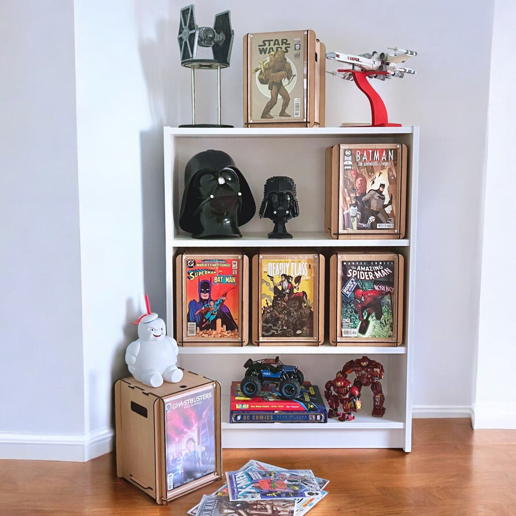 New, Compact Comic Book Storage Box - Smaller Than A Short Box -  Fits Standard Bookcases - Perfect For Dorm, Study, Man Cave