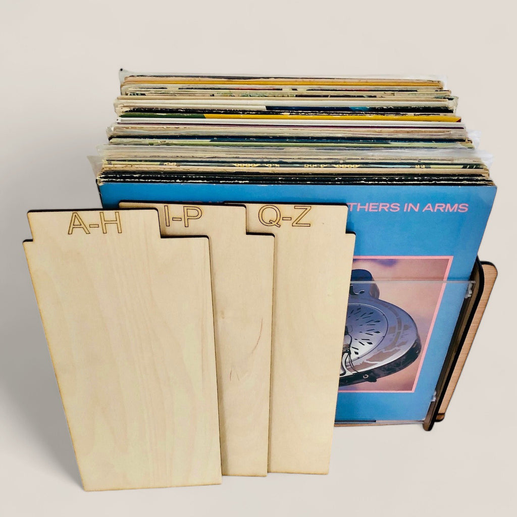 Record Storage Crate and Record Album Cover Frame and Display Box PLUS 3 Alpha Record Dividers Three In One Gift