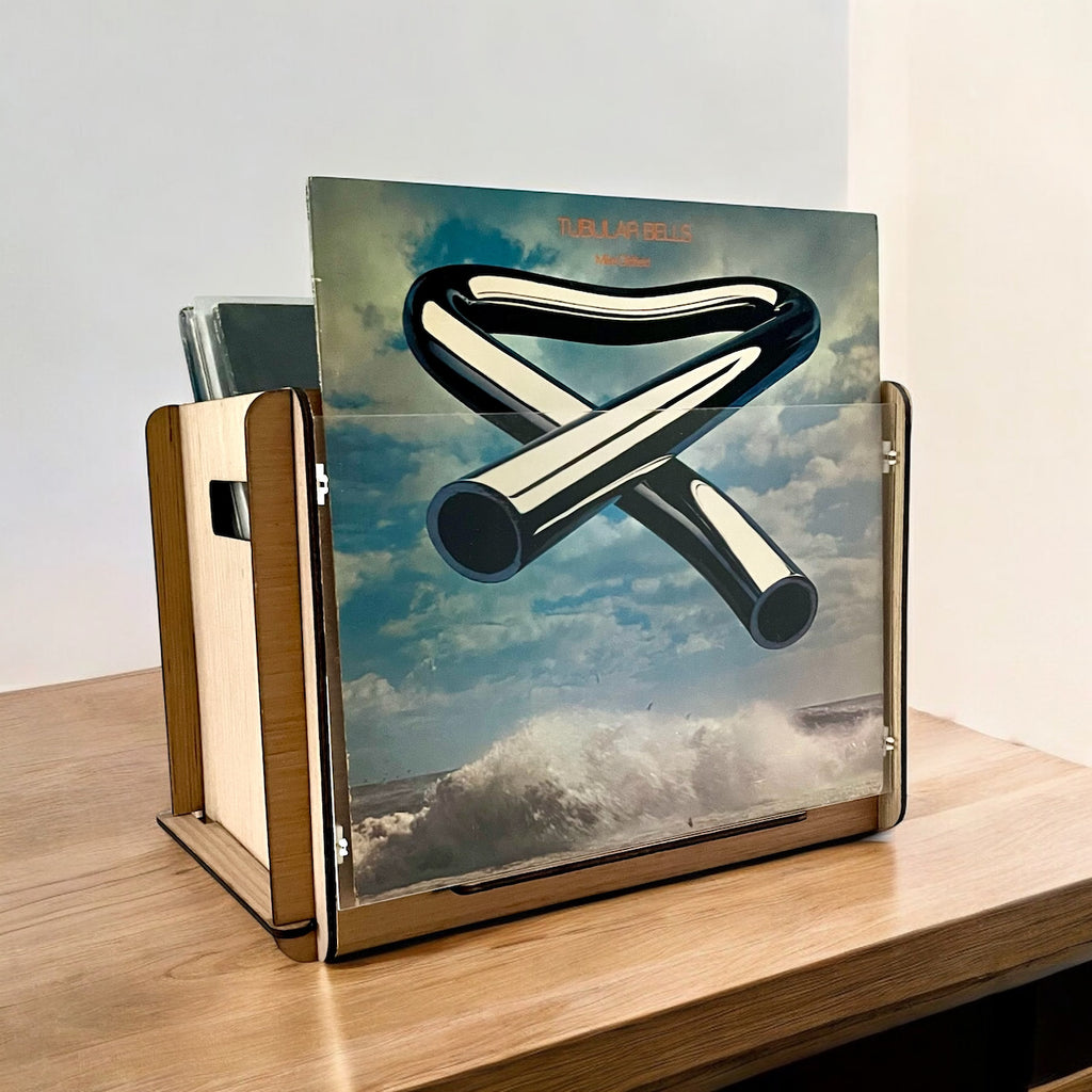 Romany House Vinyl Record Crate & Display + Mike Oldfield's Classic Tubular Bells LP - The Perfect Gift for Your Favorite Boomer