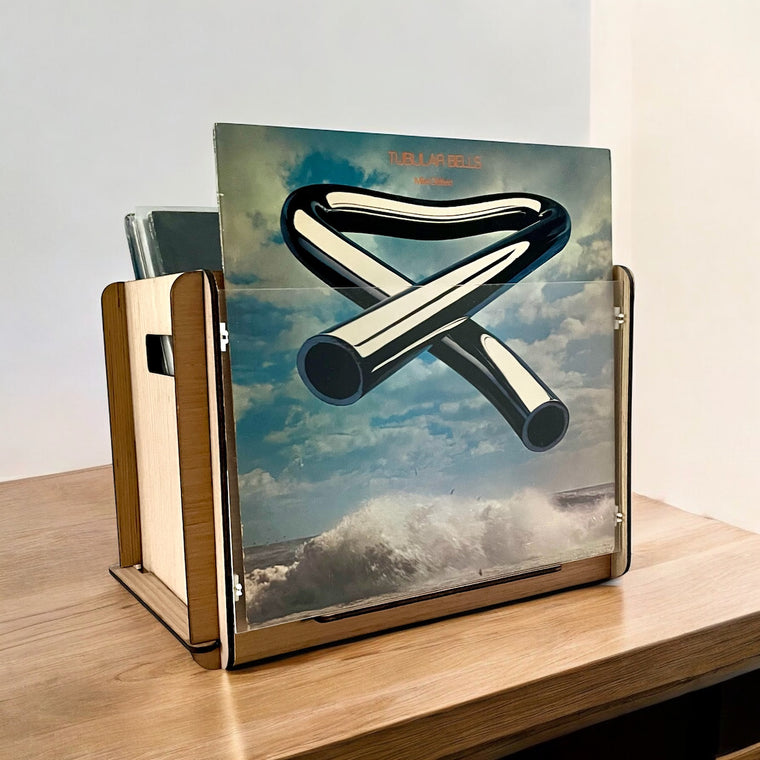 Romany House Vinyl Record Crate & Display + Mike Oldfield's Classic Tubular Bells LP - The Perfect Gift for Your Favorite Boomer