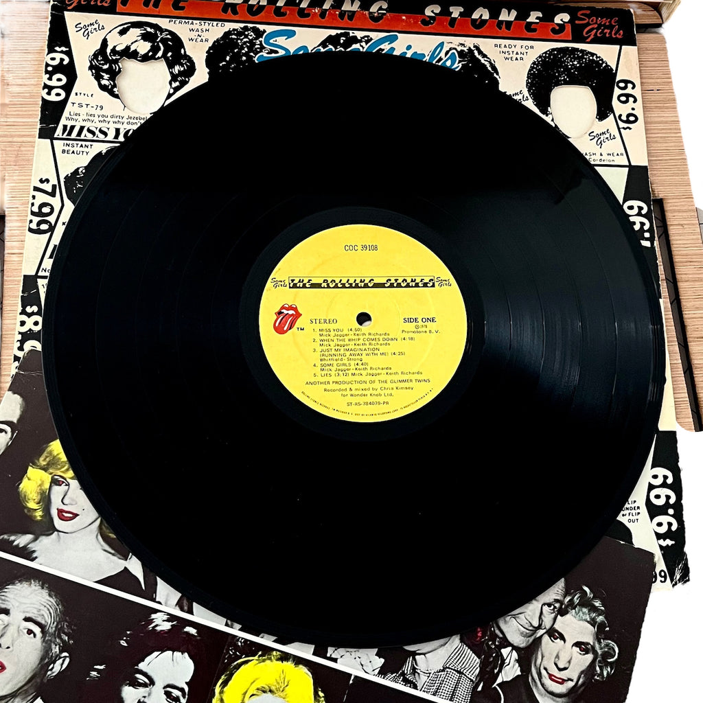 Vinyl LP Storage/Display Crate Plus The Rolling Stones 1978 'Some Girls' Album Featuring Original Die-Cut Cover With Celebrity Faces