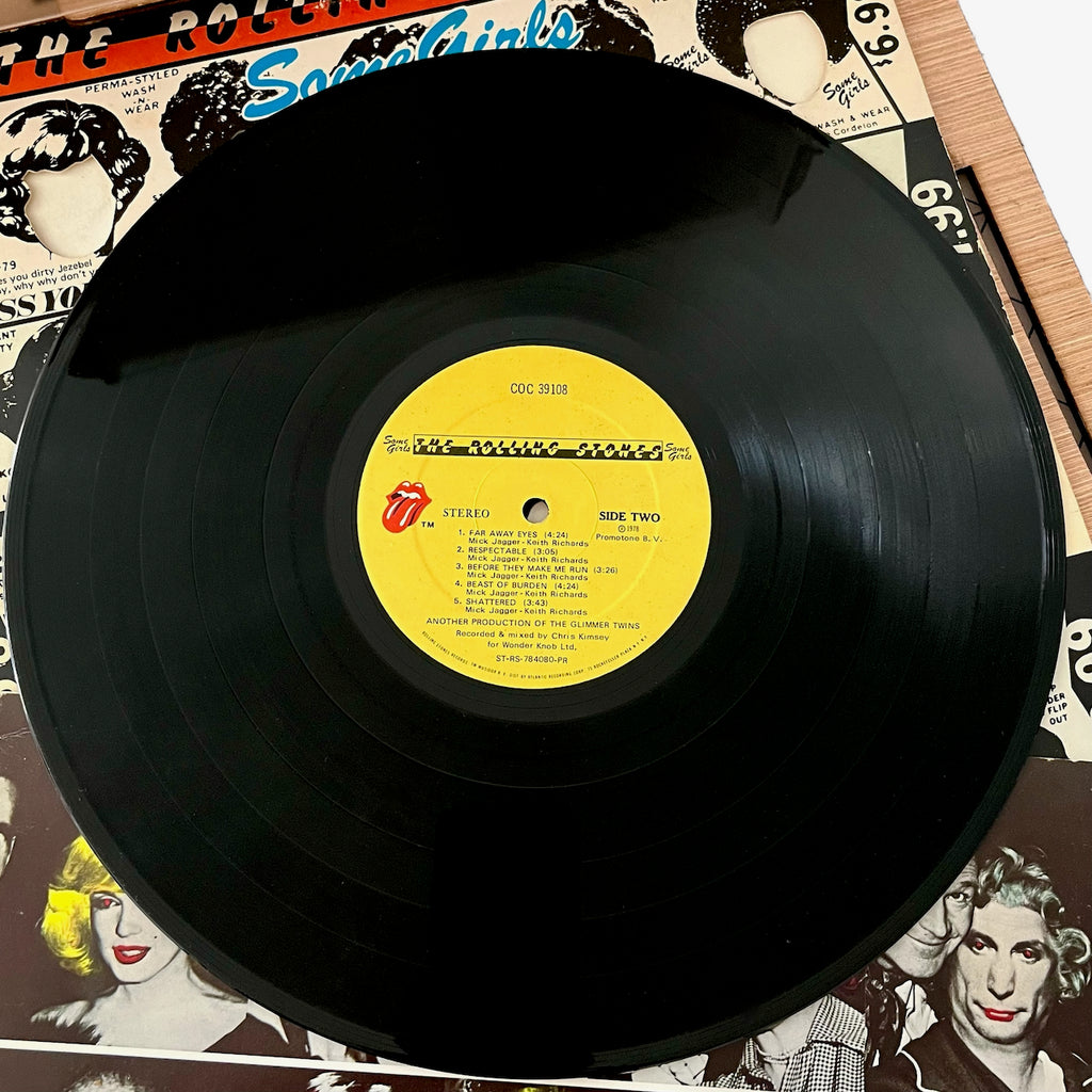 Vinyl LP Storage/Display Crate Plus The Rolling Stones 1978 'Some Girls' Album Featuring Original Die-Cut Cover With Celebrity Faces