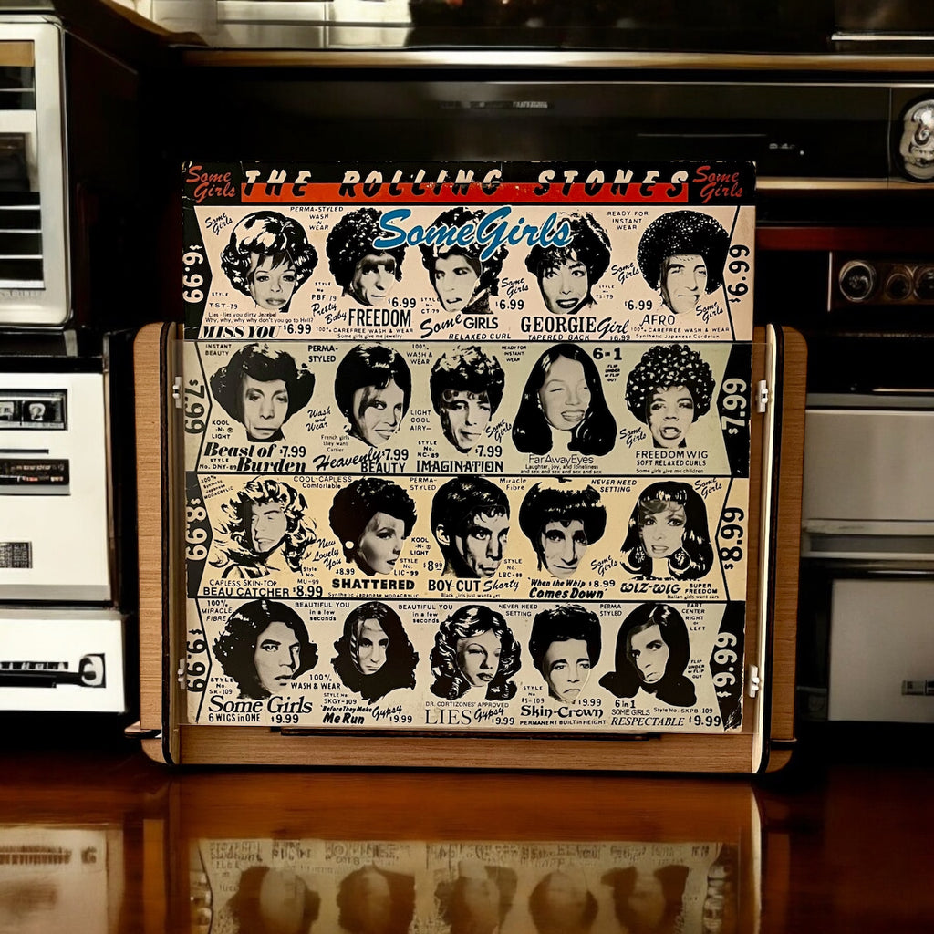 Vinyl LP Storage/Display Crate Plus The Rolling Stones 1978 'Some Girls' Album Featuring Original Die-Cut Cover With Celebrity Faces