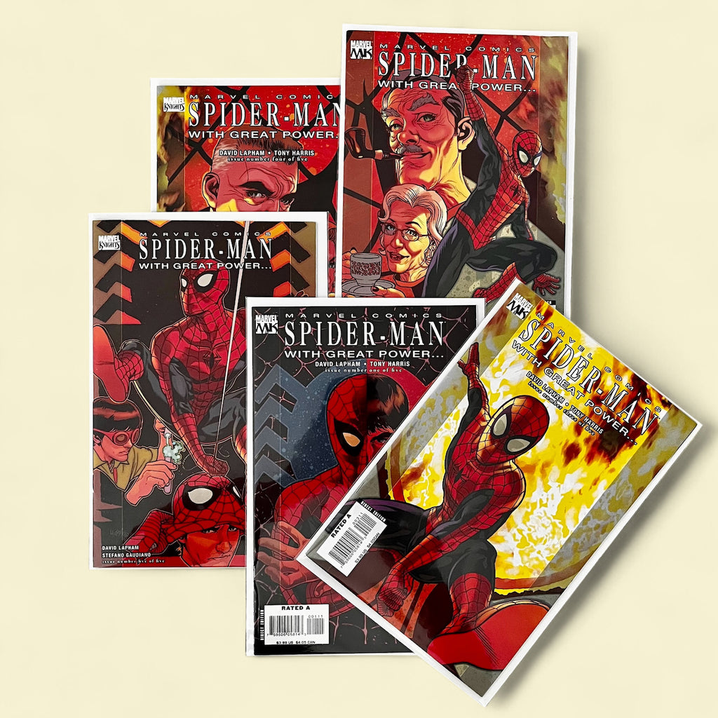 Comic Storage Frame Sits On a Desk - Hangs On a Wall! PLUS Complete 5 Issue Marvel Knights Spider-Man  "With Great Power..." Comic Series