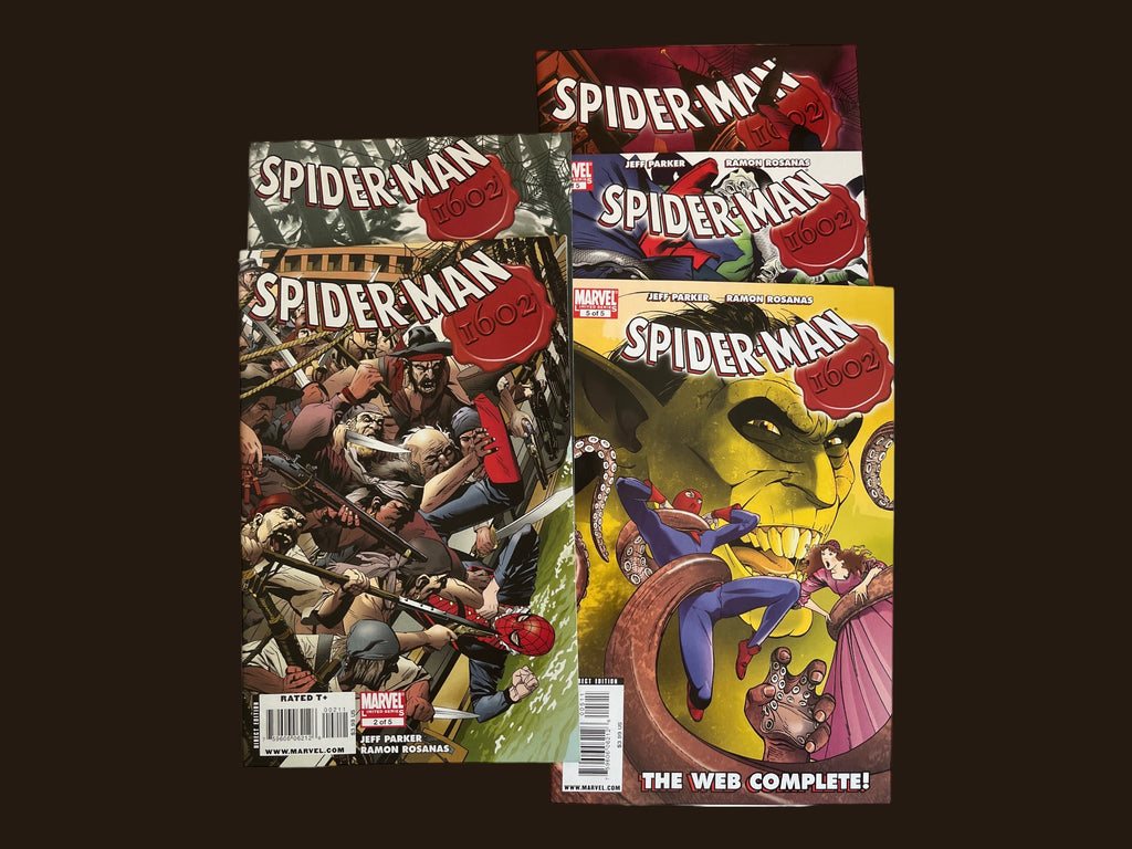 Great Gift for Your Spider-Man Fan!  Complete Set of Spiderman 1602 Series - Vol. 1 - 5 PLUS Romany House Original Comic Storage Box!