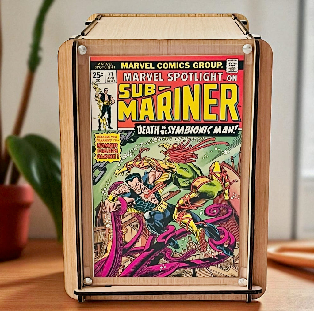 Eco-Friendly Wood Comic Storage & Display Box PLUS Vintage Marvel's Spotlight On Sub-Mariner #27