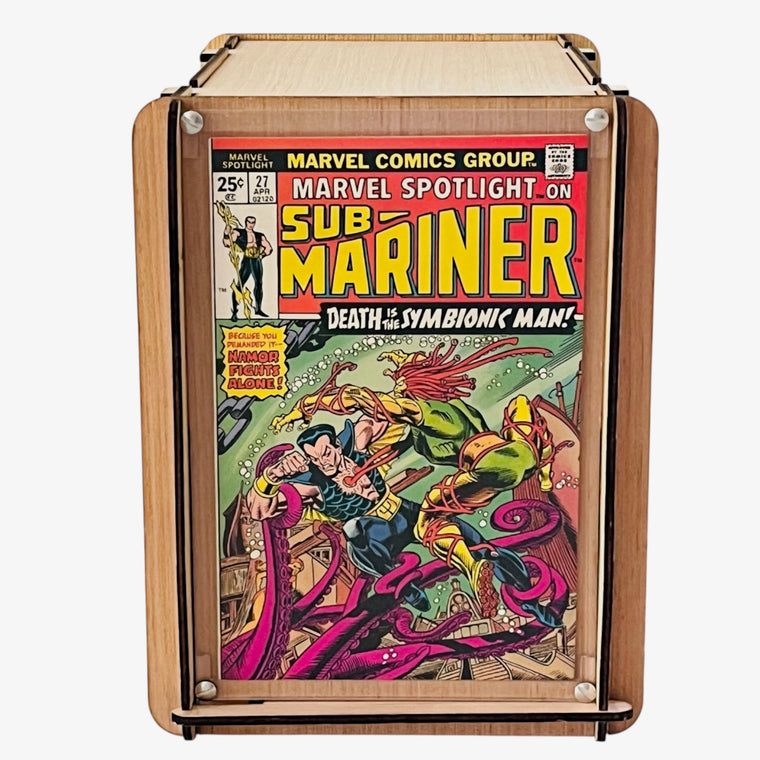 Eco-Friendly Wood Comic Storage & Display Box PLUS Vintage Marvel's Spotlight On Sub-Mariner #27