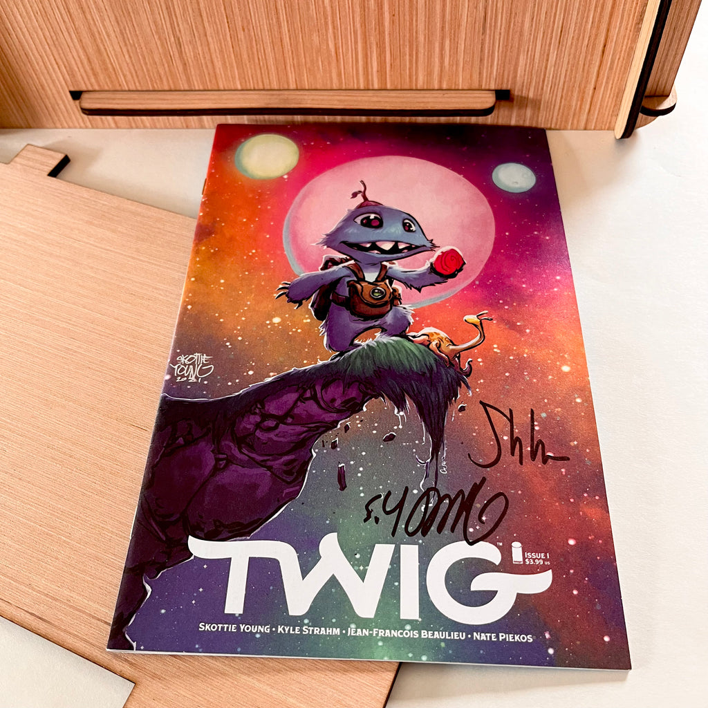 Wood Comic Book Storage Box PLUS Twig Comic, Vol 1 Cover B - Signed by Creators - Great Gift for Contemporary Comic Fan!