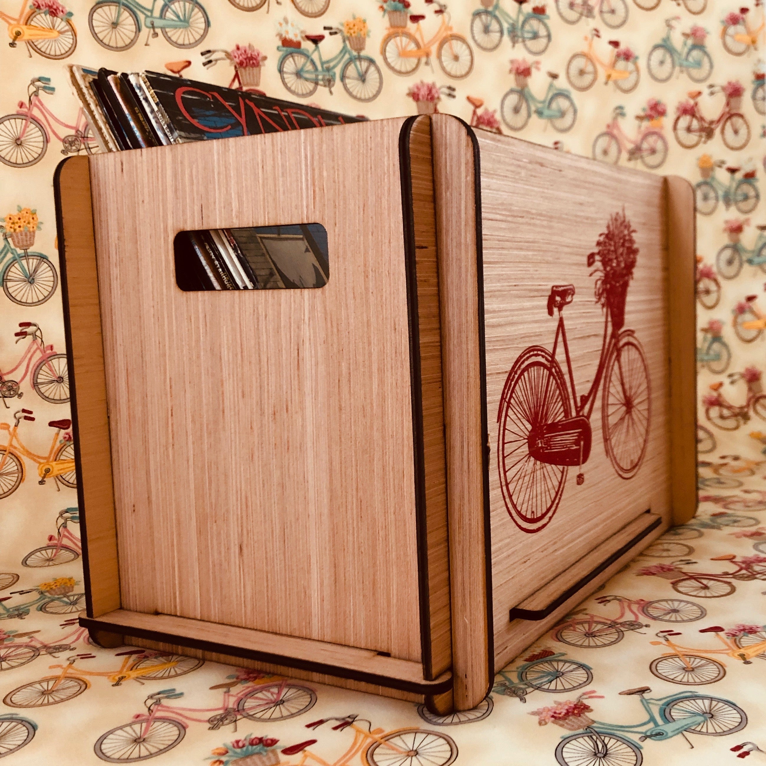 Cycle Rack Vinyl Red Bicycle Vinyl Record Storage Crate