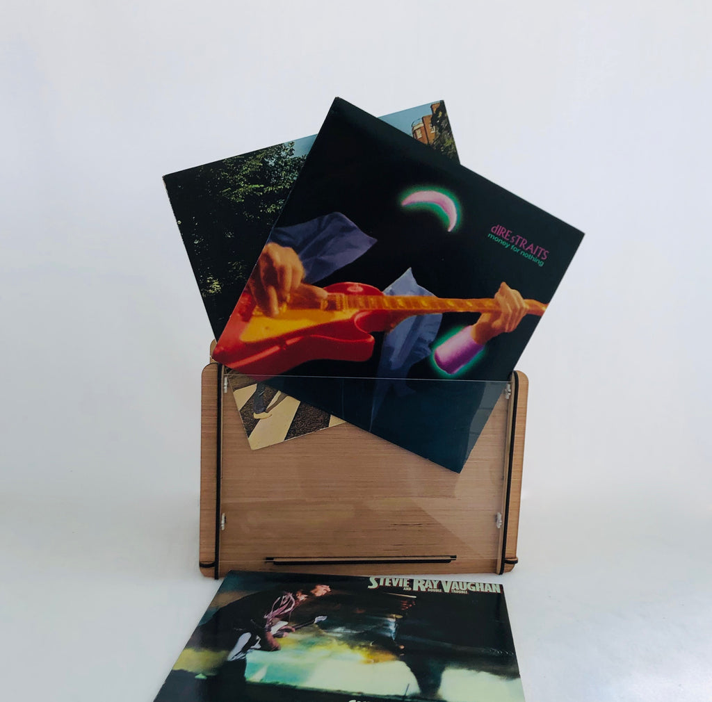 Vinyl Record Storage Box with Album Cover Display - Records & LPs Looks Great in this Wood Crate - Handy Display Shows What's Playing Now