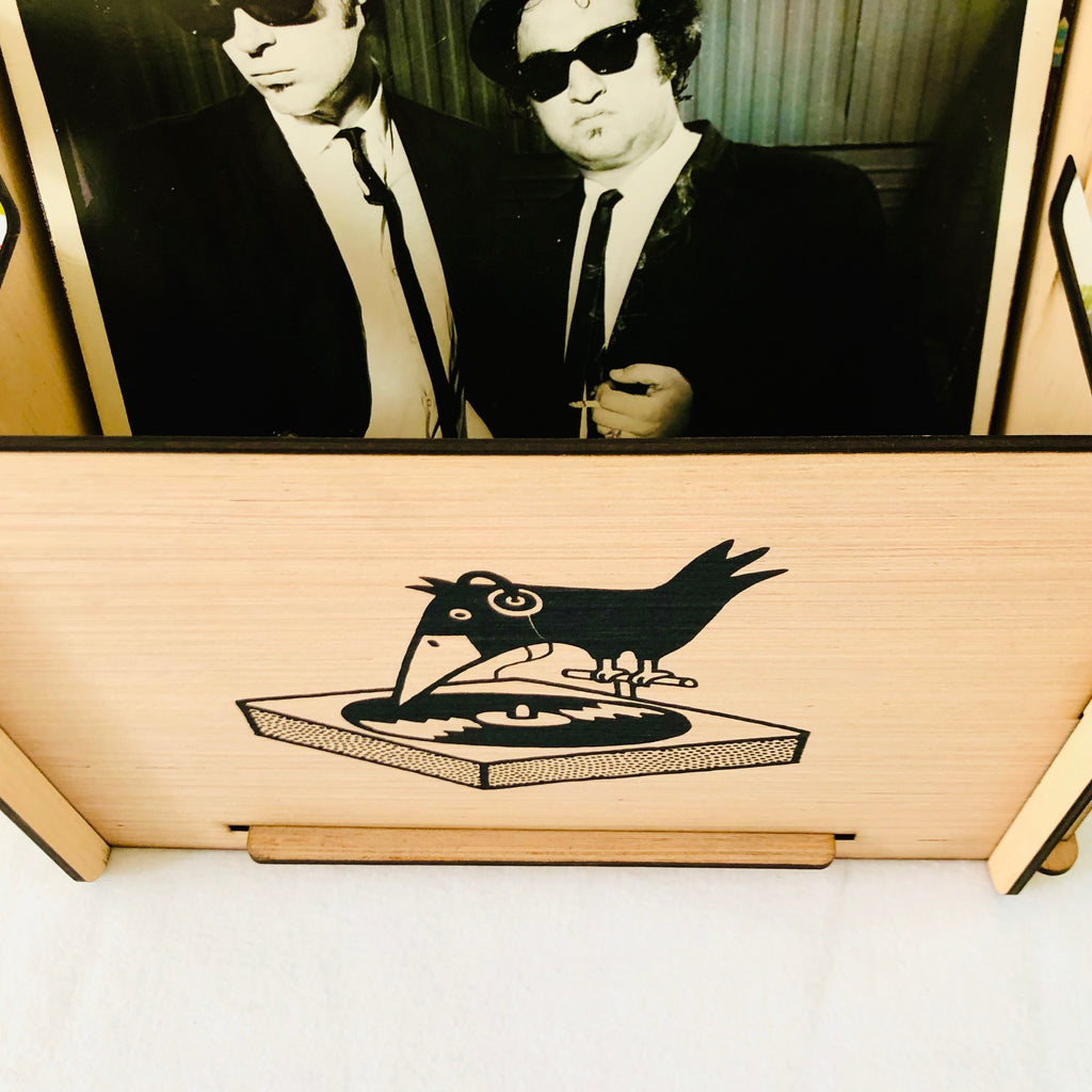 Vinyl LP  Record Storage Crate with Black Bird - Great Gift For Vinyl Collector - Perfect for Dorm or Loft