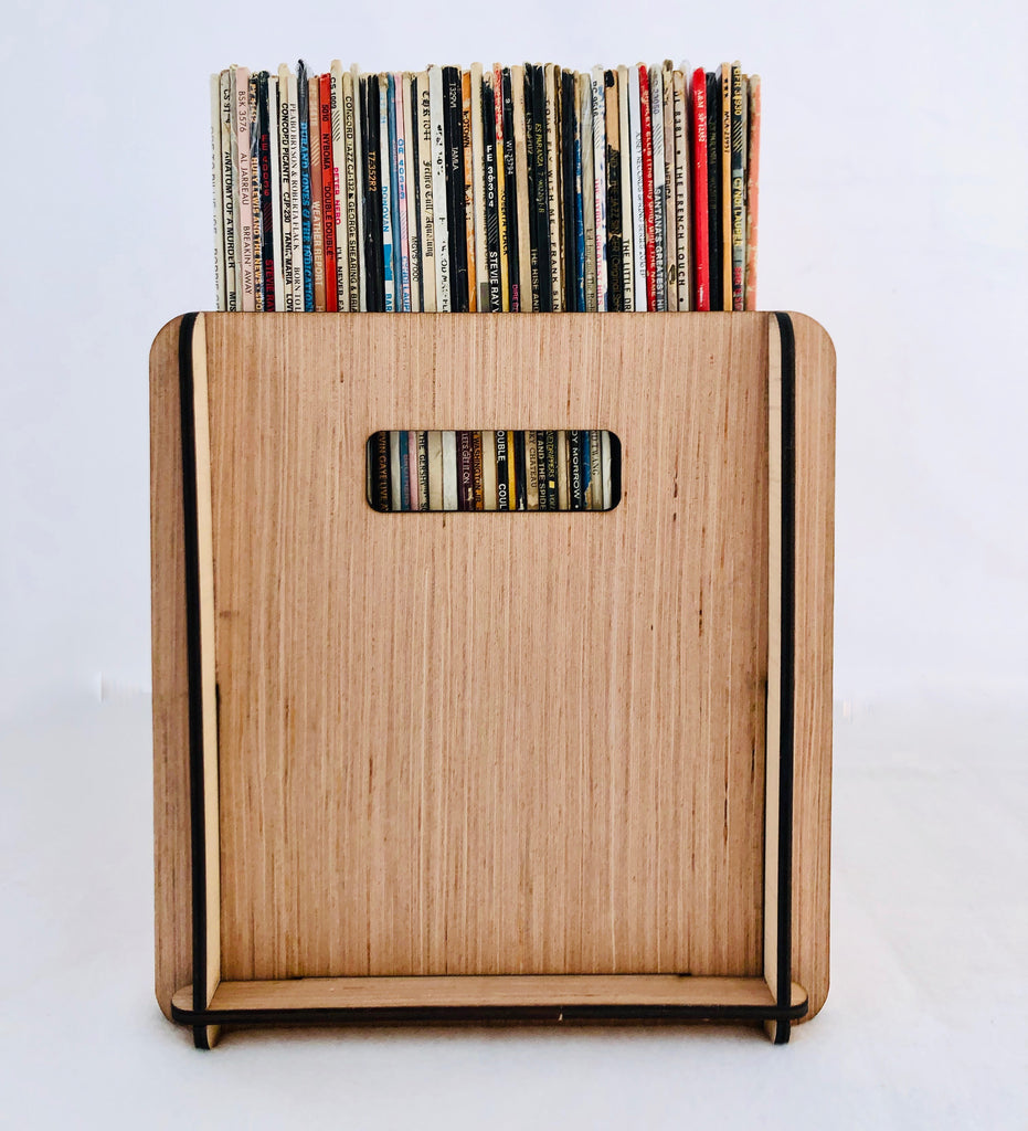 Vinyl Record Storage Box with Album Cover Display - Records & LPs Looks Great in this Wood Crate - Handy Display Shows What's Playing Now
