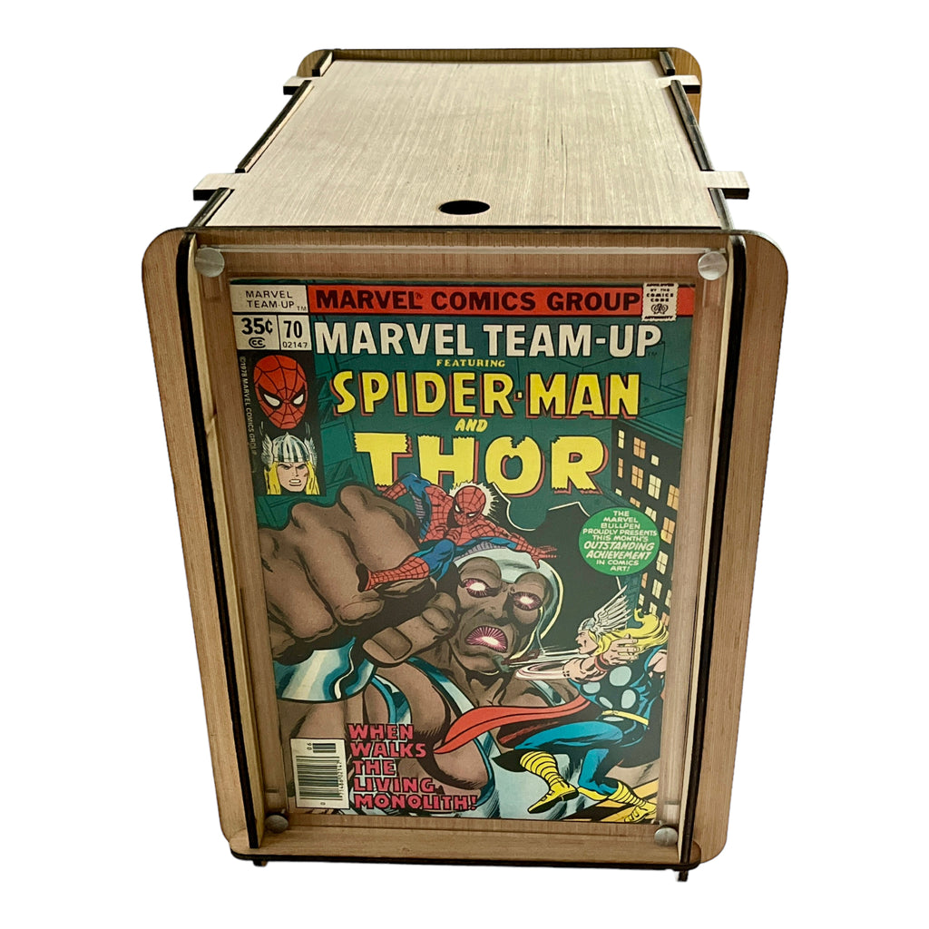 Vintage Marvel Team-Up Spider-Man & Thor Comic PLUS Wood Comic Book Storage/Display Box - For Your Collection or Makes Great Gift!