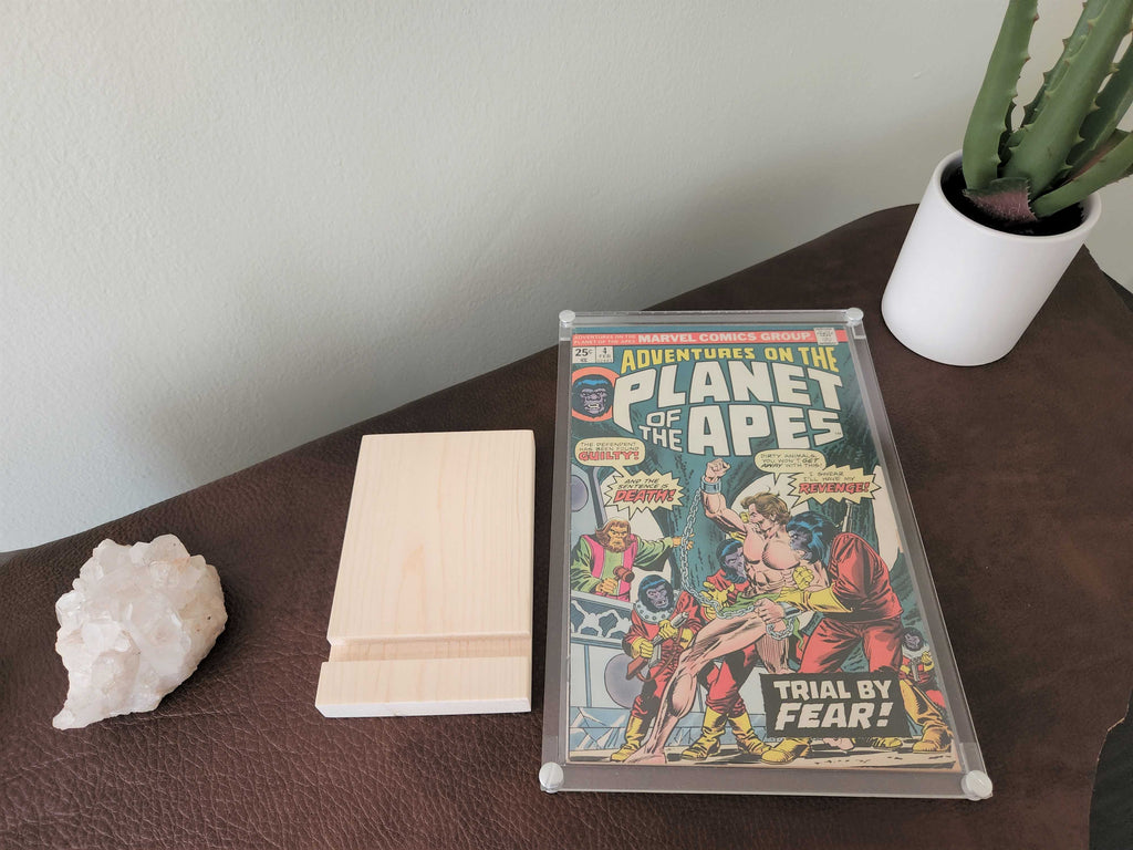 Comic Book Frame with Upcycled Wood Stand and Nonglare Acrylic Cover a Great Christmas Gift